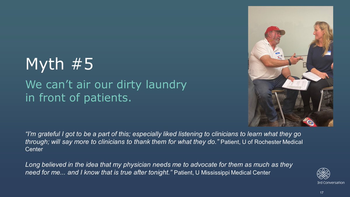 Myths about the patient and clinician experience (&amp; the reality) learned from our #3rdConversation experiences: We all need to advocate for one another

3rdconversation.org