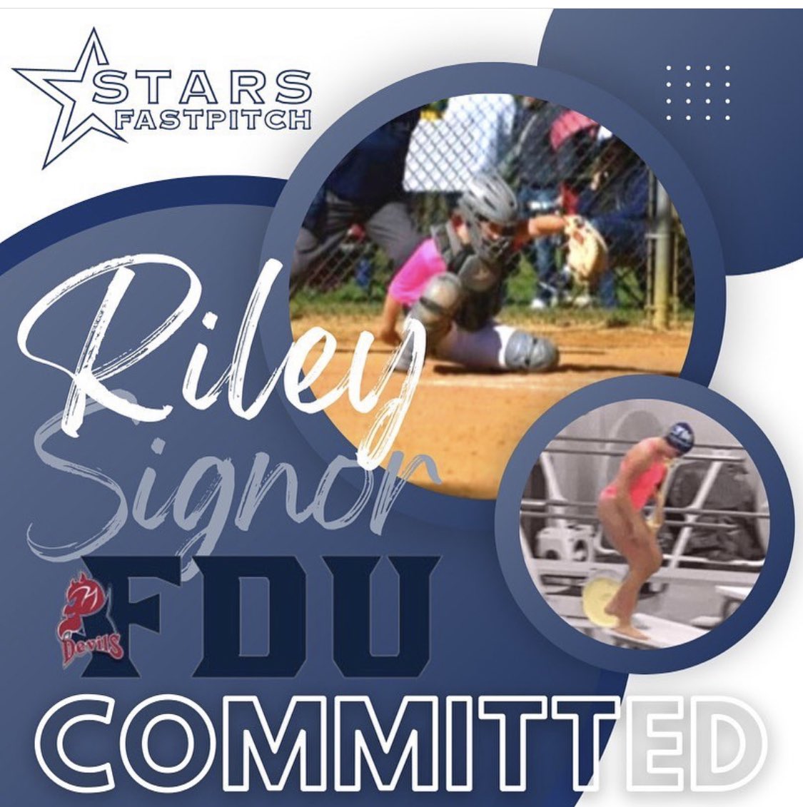 So proud of our 👩‍✈️ <a href="/riley_signor/">Rileysignor2023</a> and her 🥎 AND 🏊‍♀️ commitment to FDU!  Congratulations Riley!!! 🦁⚽️❤️💛