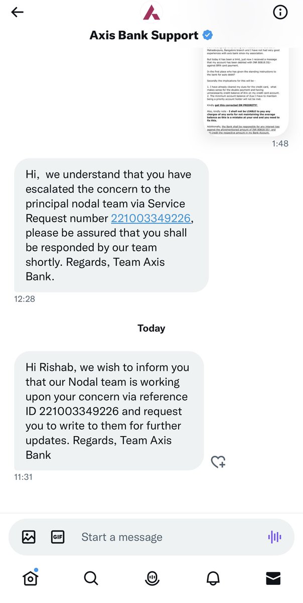 Rishab144's tweet photo. @AxisBankSupport @AxisBank @AxisBankSupport 

Below your DM for everyone’s visibility which is not an ANSWER but an ESCAPE.
Is my concern that big that PNO commits to come back in 3working days and they don’t have an update in over 2weeks or is it the incompetence of your team to provide an Ans? https://t.co/ZxvBHDXFF8