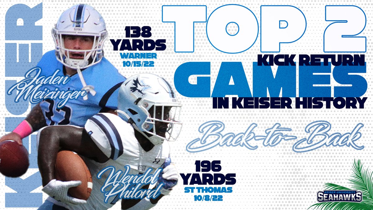 🚨 𝗦𝗰𝗵𝗼𝗼𝗹 𝗥𝗲𝗰𝗼𝗿𝗱 𝗔𝗹𝗲𝗿𝘁 🚨 Over the past two games, Wendol Philord and Jaden Meizinger have taken over the top two spots in the KU single-game record book with kick return games of 196 yds and 138 yds in back-to-back contests. #DefendtheBeach #SeahawkFast