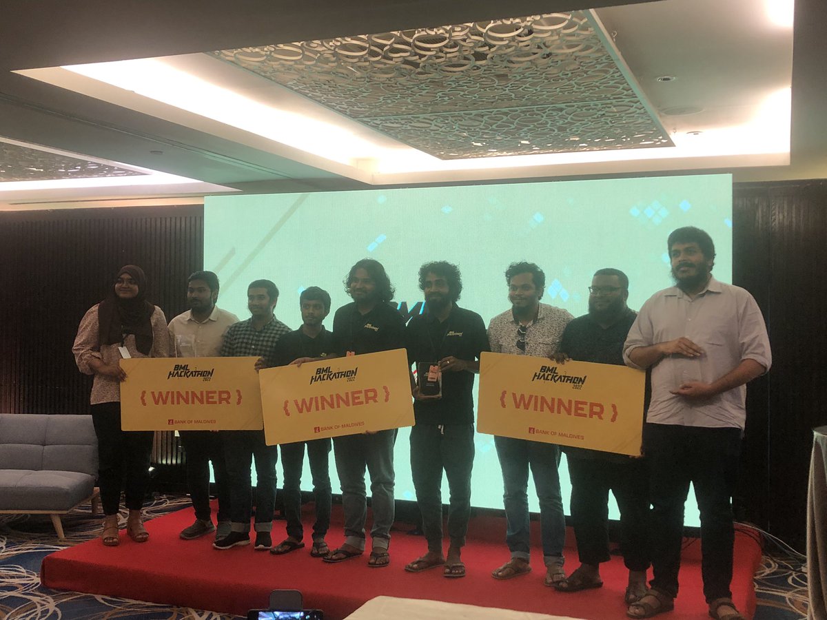 TheRealiRFAN's tweet photo. Congratulations to the winners of #BMLHackathon and all the participants. Awesome talents. Great initiative and opportunity by @bankofmaldives #BMLHackathon2022 https://t.co/2xA7bXCNpT