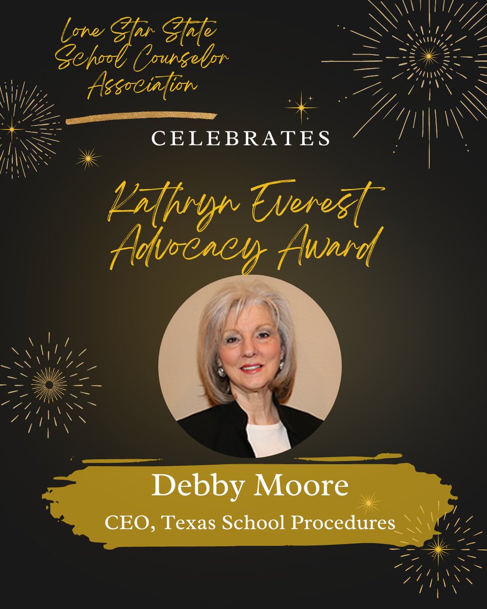Texas! LSSSCA Professional Recognitions! We proudly announce our 2022 Kathryn Everest Advocacy Award! Congratulations Debby Moore for your amazing passion and advocacy for the school counseling profession! Way to go! 🎉❤️