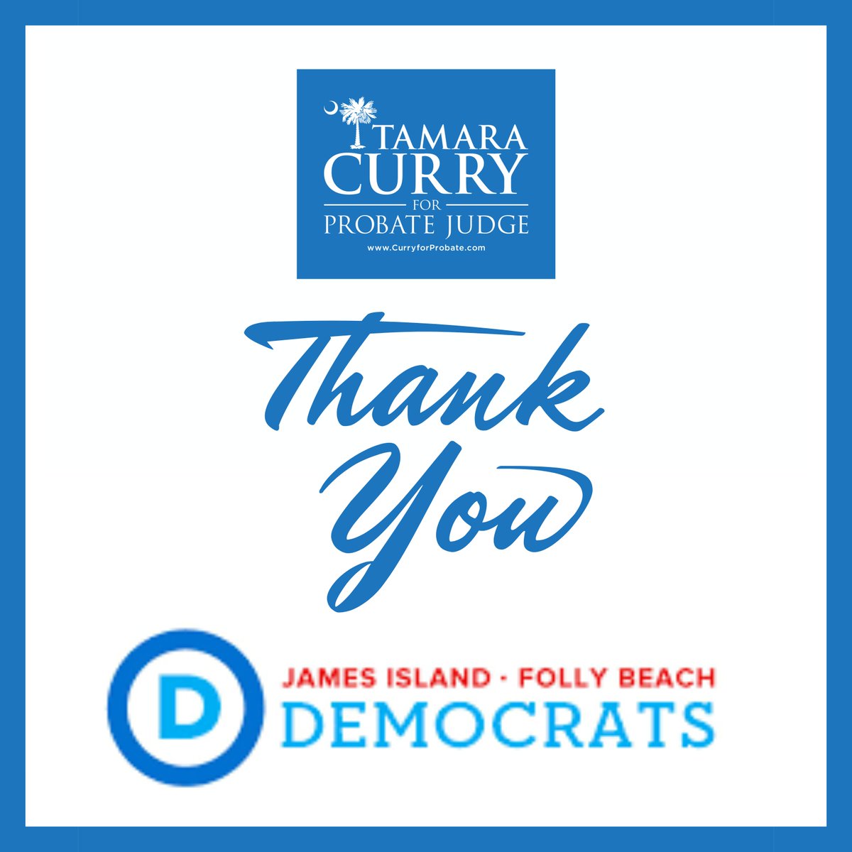 CurryForProbate's tweet photo. Many thanks to James Island-Folly Beach Democrats for your collective generous contribution to Tamara's campaign! We are deeply grateful and look forward to your continued support as we all #TurnOutForTamara during Early Voting and on Election Day. #EachOneTakeOne https://t.co/vdiO3MBUdo