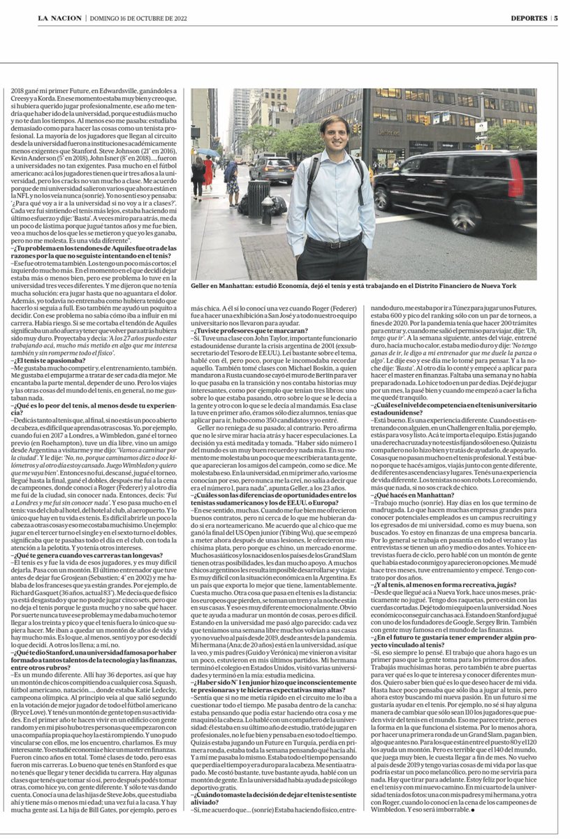 El nuevo camino de <a href="/AxelGeller/">Axel Geller</a>: fue N° 1 del mundo y jugó la final de <a href="/Wimbledon/">Wimbledon</a>, se graduó en <a href="/Stanford/">Stanford University</a>, dejó el #tenis y trabaja en finanzas en #NuevaYork. 

[<a href="/LANACION/">LA NACION</a>]