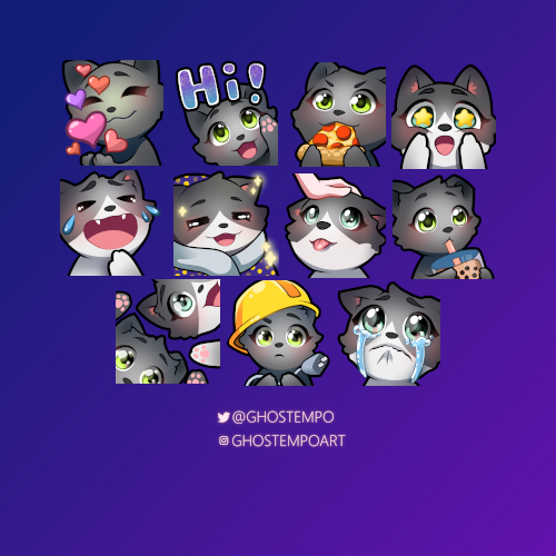 ghostempo's tweet photo. Emotes 2.0 for @StargazerrLilyy featuring Pele and Luna, minions of chaos💜

#twitch #twitchtv #twitchgraphics #twitchart #twitchemotes #twitchemote #twitchartist #emotes #emote #smalltwitchstreamer #cats #pizza https://t.co/JZEnHVvmXn