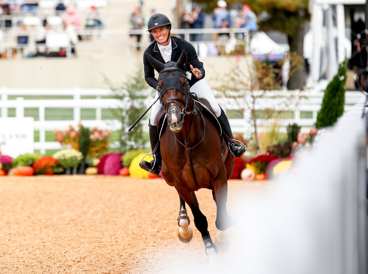 USequestrian's tweet photo. That championship moment for Elisa Wallace &amp; Renkum Corsair! 🏆❤️

@Zoetis | #USAEventing https://t.co/ike8HVYOgO
