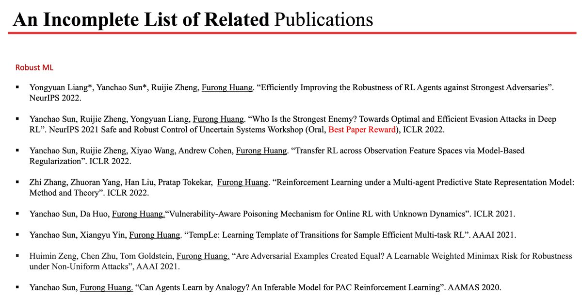 furongh's tweet photo. [1/n] Please check out my talk on "Trustworthy Machine Learning  in Complex Environments" https://t.co/iSCBpnS9zd which includes our recent efforts on making ML distributionally robust, adversarially robust, generalizable, efficient and ethical in interactive decision-making. https://t.co/WAP0RN2vTk