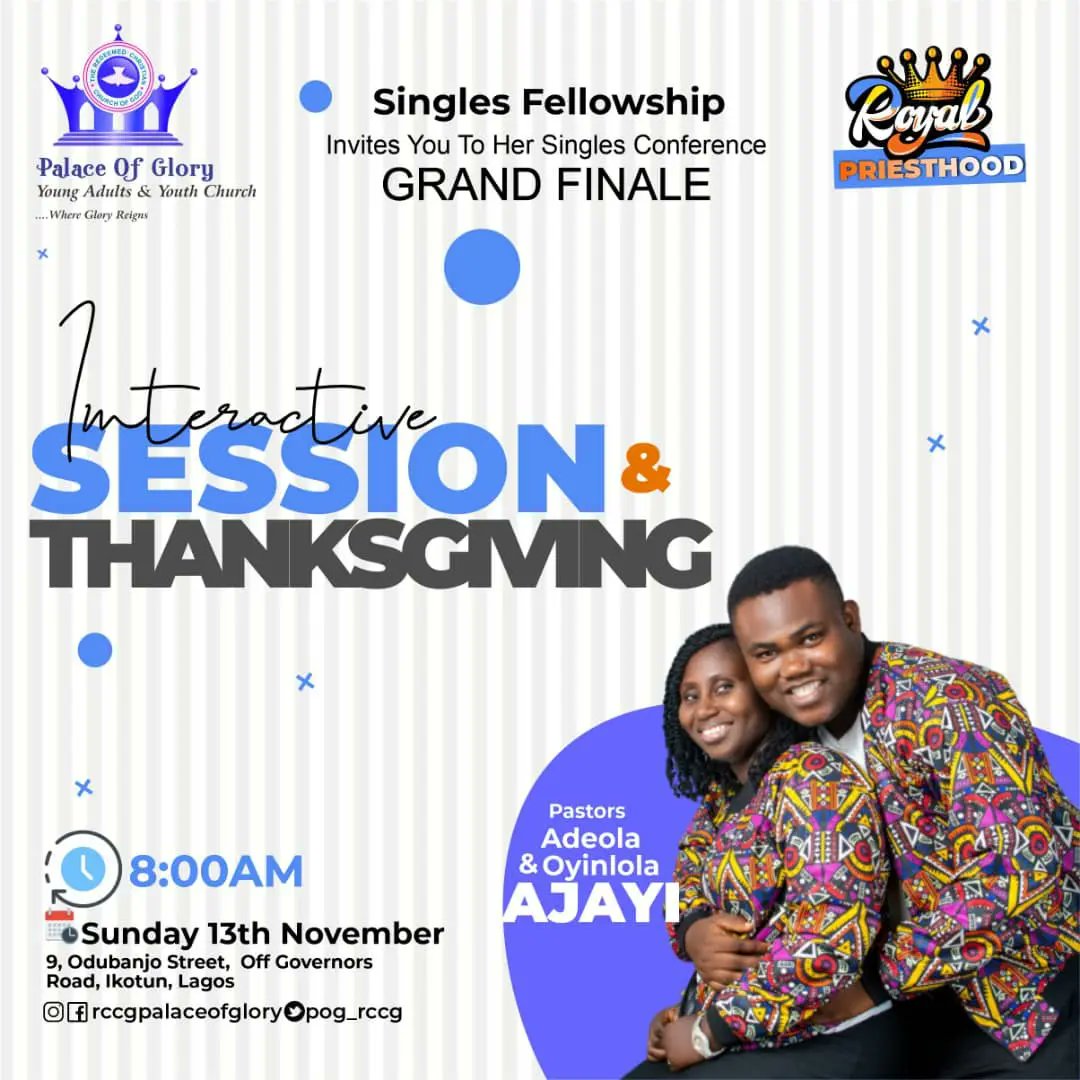 Pog_Rccg's tweet photo. Today we unveil the guest ministers for the grand finale of our singles conference... Join us on 13th November as we welcome Pastor Adeola Ajayi and his adorable wife Pastor Oyinlola Ajayi. It will be a time of great conversations and explosive impartations. BE THERE! #rccgyaya https://t.co/LllHiIrkTF