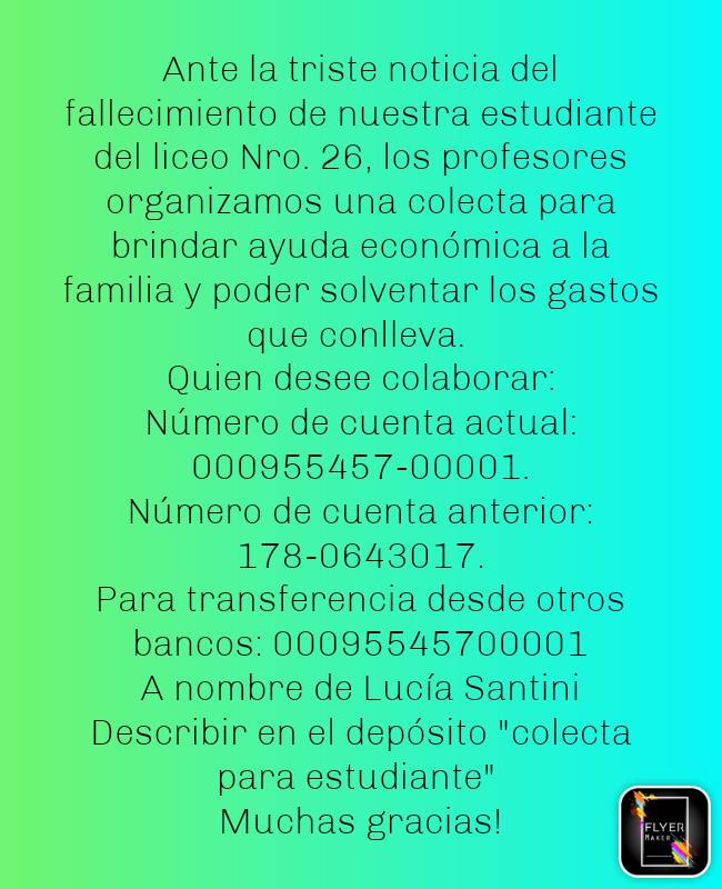 Extendemos iniciativa de solidaridad con una estudiante y su familia. Agradecemos difundir