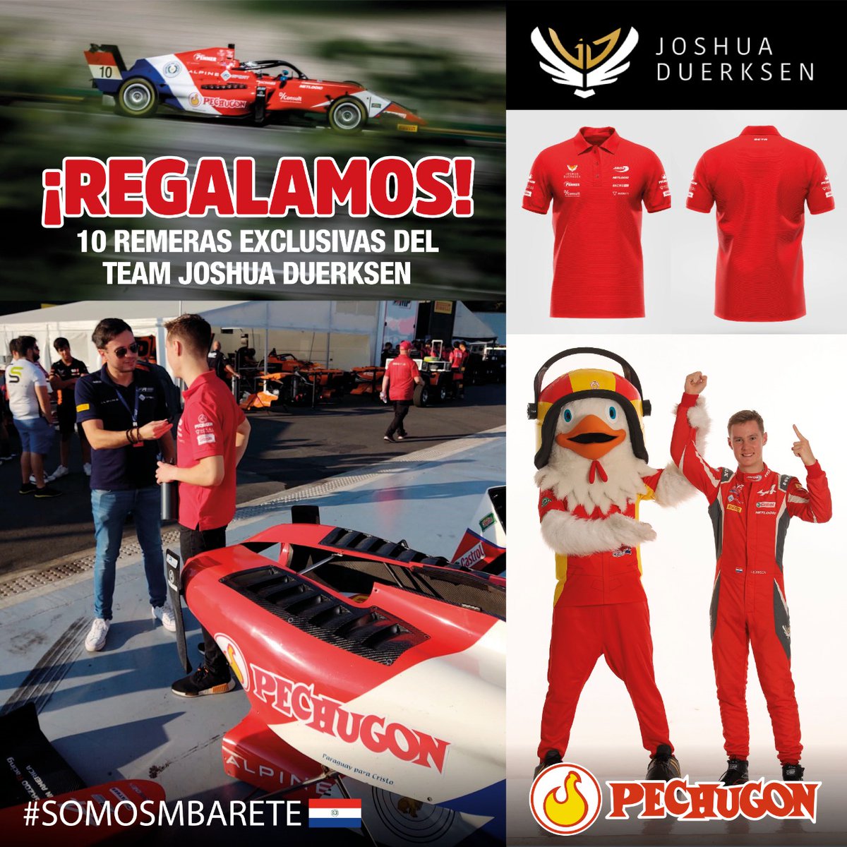 ¡REGALAMOS 10 REMERAS EXCLUSIVAS DEL TEAM JOSHUA DUERKSEN!
.
1️⃣ Seguínos en <a href="/JoshuaDuerksen1/">Joshua Dürksen 🇵🇾</a> y en <a href="/PechugonPy/">Pechugon</a>
2️⃣ Etiquetá a 2 personas
3️⃣ RT
.
El jueves 20 de Octubre daremos a conocer a las personas que se llevan las remeras (4 en Facebook, 4 en Instagram y 2 en Twitter).