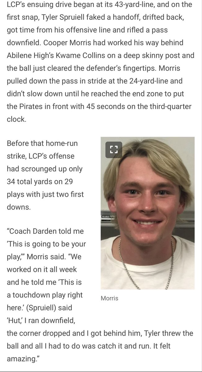 morristg20's tweet photo. So proud of @morris_cooper20. It was a dog fight game all night and he was able to grab the game winning TD!  Get win for LCP! https://t.co/uTpNyJX2bx