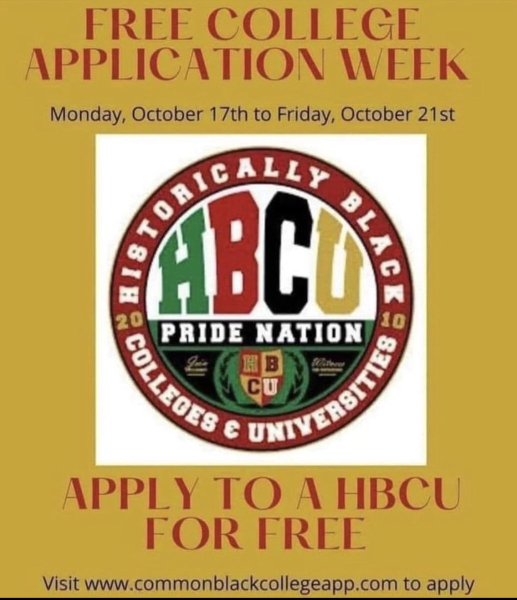I’m calling on everybody and anybody to help me spread the word‼️‼️
Free application fees for our students who are interested in attending an hbcu 🫶🏾🫶🏾🫶🏾🫶🏾
<a href="/makolaabdullah/">Makola M. Abdullah</a> <a href="/SCSTATE1896/">SC State University</a> <a href="/VSU_1882/">Virginia State University</a> <a href="/hcpss_hohs/">Howard High School</a> @HoHSStudentServ <a href="/HCPSS_BSAP/">HCPSS BSAP</a> <a href="/HoCoHHS_PTSA/">Howard High PTSA</a> <a href="/CounselorHcpss/">School Counselors HCPSS</a>