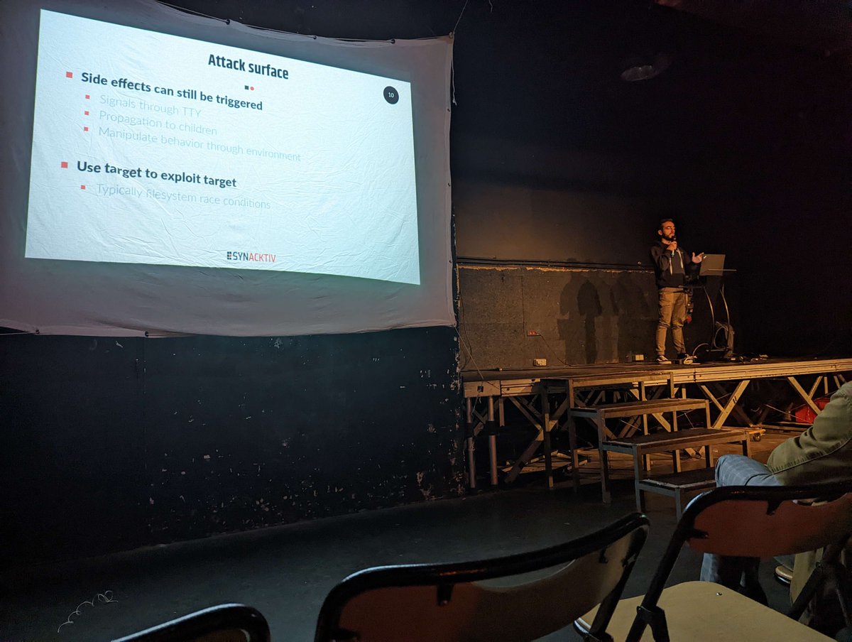 vic (@v1csec) on Twitter photo J'ai eu l'occasion de donner mon premier talk "Attacking SUID binaries" à RumpÀRennes mardi soir !
Merci à <a href="/securinsa/">Sécur'Insa</a> pour cette première édition organisée avec soins, je reviendrai avec plaisir :) J'ai eu l'occasion de donner mon premier talk "Attacking SUID binaries" à RumpÀRennes mardi soir !
Merci à <a href="/securinsa/">Sécur'Insa</a> pour cette première édition organisée avec soins, je reviendrai avec plaisir :)