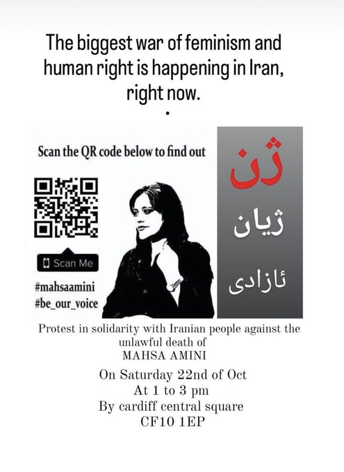 DrRoundglasses's tweet photo. Cardiff city centre protest on Saturday in support of women-led anti-government protests &amp; workers strikes in Iran called by local members of Iranian and Kurdish communities. https://t.co/jV1HFAIwAg