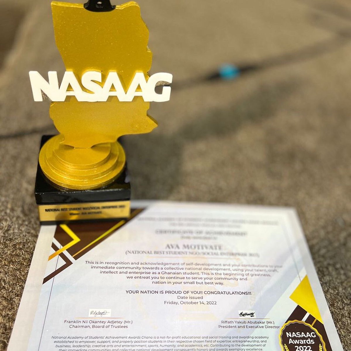 addovanessa1's tweet photo. We finally won the NASAAG Awards of National Best Student NGO or Social Enterprise 2022 thanks to you guys. God richly bless our team for their commitment💙❤️‍🔥 and God bless everyone for their prayers and votes. We love you and will continue to impact change🤍 https://t.co/EA8PaXZzB2