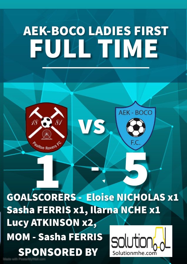 aekbocoladiesfc's tweet photo. FULL TIME โฝ๏ธ
A win on the road for the First Team VS @PaultonLadies slow first half but really kicked on in the second, 5 goals by 4 different strikers ๐คฉ Reserves suffer their first loss of the season in a close game VS @BradleyStokeLFC ๐ต
MOM - @LfSasha & @Sophallenxo ๐๐ป https://t.co/R04gaIbtNY