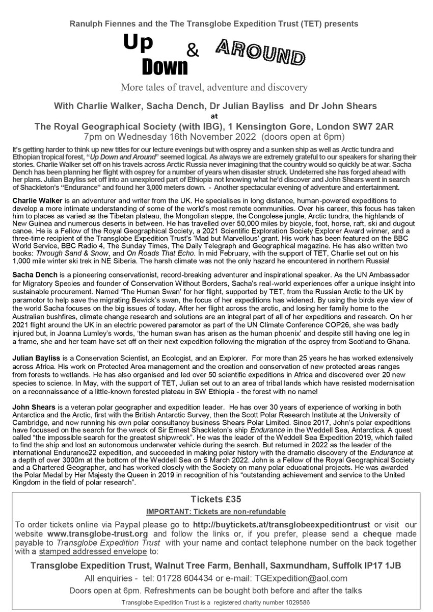 A night of amazing adventure ranging from the team who discovered Shackleton's ship the Endurance, a human-powered ski expedition across Siberia, an epic paramotoring journey to conserve migratory species, and my Ethiopian rainforest expedition hosted by Sir Ranulph Fiennes-16Nov