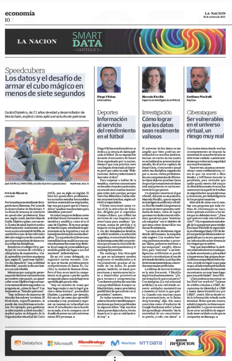 Hoy salio en el diario <a href="/LANACION/">LA NACION</a> edición impresa, un resumen de mi charla “Todo se vende, todo se compra y nuestros datos también”, presentada en #SmartData y conducida por <a href="/josedel_rio/">José del Rio</a> 🙌🏻
#ciberseguridad #concientizacion #awareness