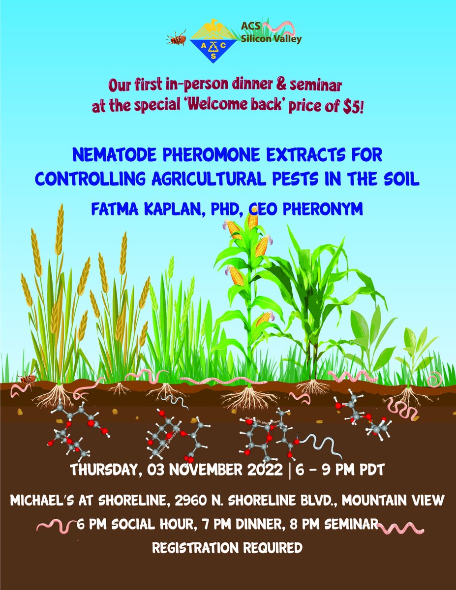 SiValleyACS's tweet photo. As things return to some degree of normalcy, join us for our first in-person dinner and seminar at a special price of just $5! With special guest @KaplanSchiller, CEO and founder of @pheronym 

Details and registration: https://t.co/KV6mf8271P https://t.co/3wTClK6CxD
