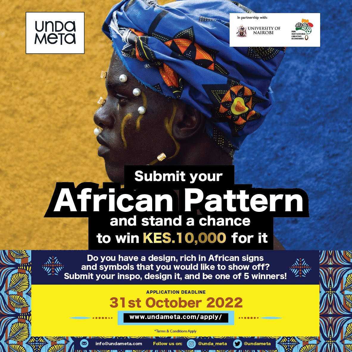 UndaMeta's tweet photo. Are you an artist, #textile designer, illustrator, #surfacepattern designer, creative, or #fashion enthusiast? Apply for the UndaMeta Pattern Design Competition
https://t.co/kQHiW50Ens
#undameta #metameta
Image: @teddy_tavan
Design: @TeresaLubano https://t.co/bYg2xLGTET