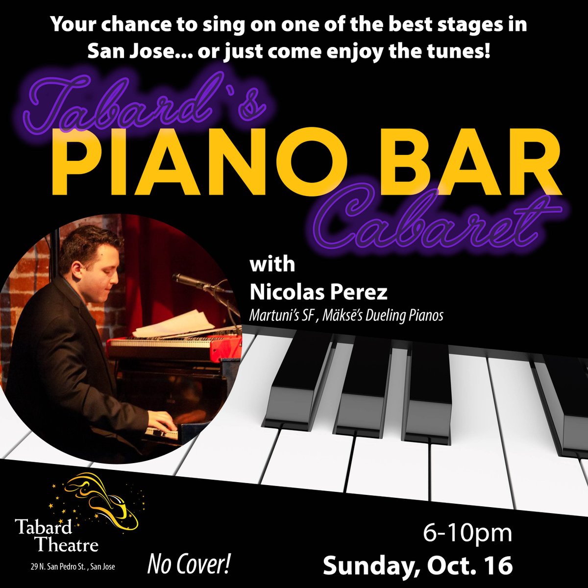 TONIGHT! OUr Free Piano Bar Cabaret is back! Nick Perez will be on the keys from 6 to 10pm! Bring your sheet music, or choose from our songbooks. The bar will be open if you need some liquid courage, or if you'd just grab a cocktail and listen! All ages welcome, vax req'd.