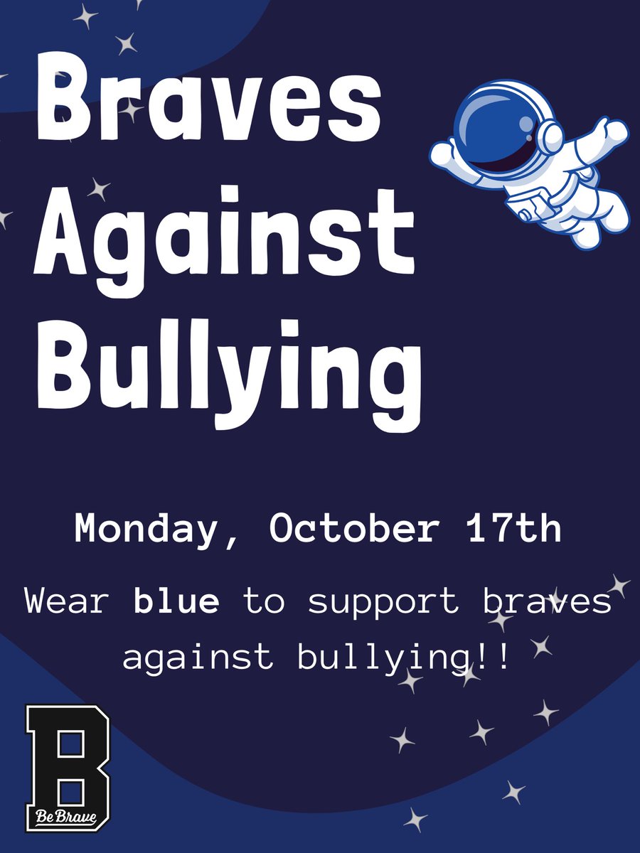 Remember to wear your blue tomorrow to support Braves Against Bullying! #204BravesPride