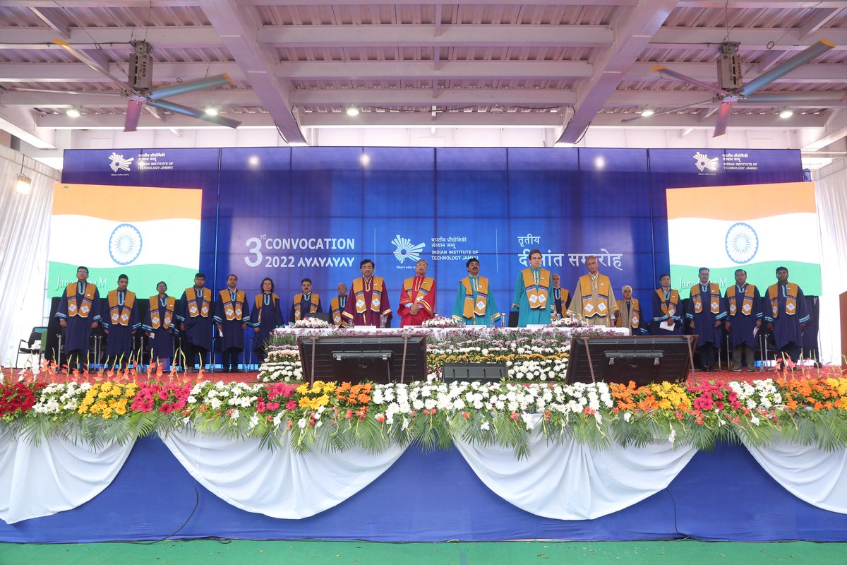 IITJammu's tweet photo. IIT Jammu organized its 3rd convocation today. On the occasion Dr G Satheesh Reddy joined as the chief guest and Mr Hitesh Oberoi was the commencement speaker. 
128 candidates were awarded BTech Degree, 48 candidates were awarded MTech Degree and 4 candidates were presented PhD https://t.co/RwEtx6ApZV