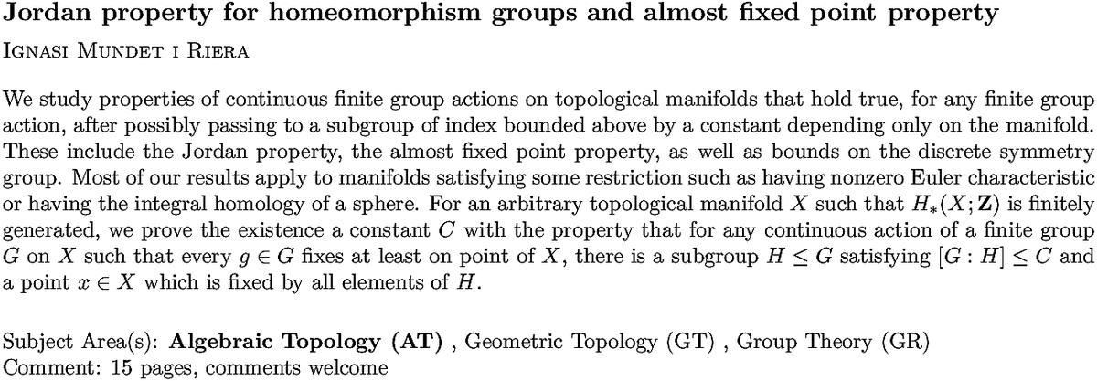 arxiv.org/abs/2210.07081…
I M I Riera
Jordan property for homeomorphism groups and almost fixed point property