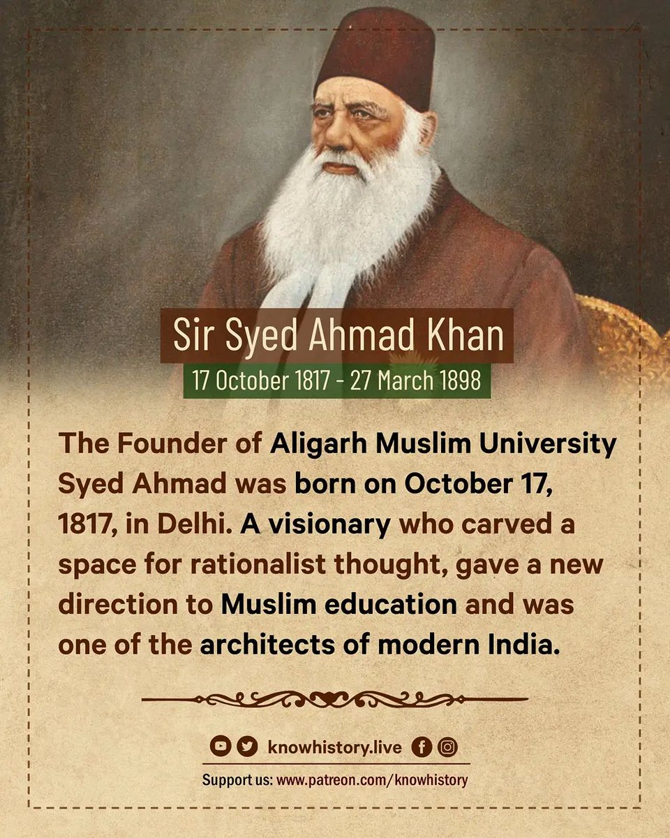 iamabulhasan99's tweet photo. #SirSayedDay 🇮🇳
#SirSayedAhmedKhan
#aligarhmuslimuniversity
Remember One of the Great Educationalist of India, Philosopher and the Founder of Aligarh Muslim University which is One of the India's Top University Sir Sayed Ahmad Khan on his birth anniversary.❤️❤️ https://t.co/f0shn2814r