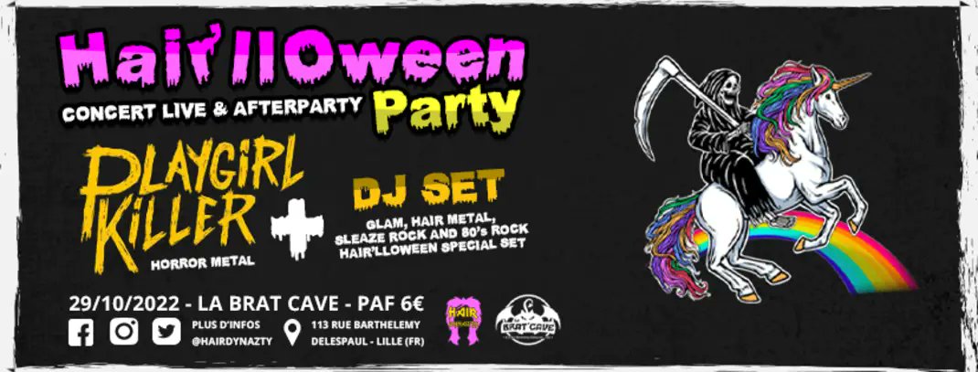 HDynazty's tweet photo. Our very first party (but still with a live band) will be for Halloween 🖤 with good surprises!! 
Notre toute 1ère soirée (mais toujours avec 1 groupe live) sera pour Halloween 🖤 avec des surprises!! 
#Halloween #party #hairmetal #horrormetal #concert #lille #show #France https://t.co/ZwtMJsVbxO