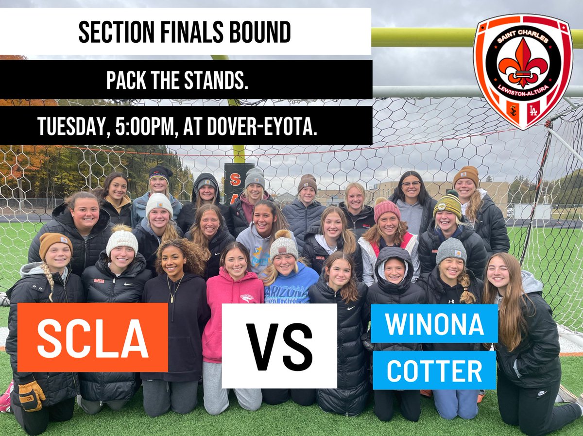 Winner advances to state! Pack the stands this Tuesday to cheer on the SCLA team on there first ever trip to the section finals.