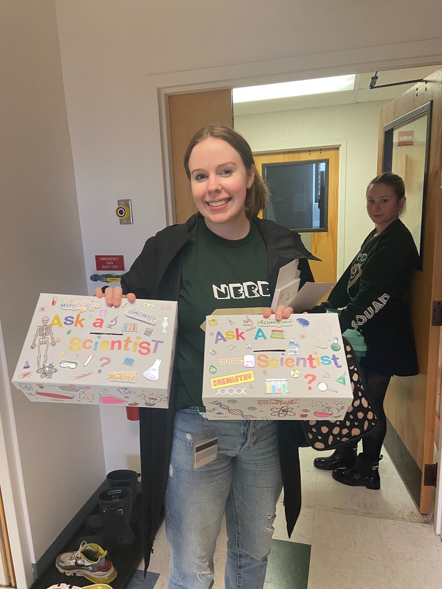 NerdsquadI's tweet photo. Special S/O to Kath who created the cutest “ask a scientist” boxes. These boxes will live in each 3rd grade classroom and anytime a students comes up with a question they can put them in the box. Every Friday we will answer questions out of the box.  

#nerdaroundandfindout https://t.co/JZsDJaF8yT