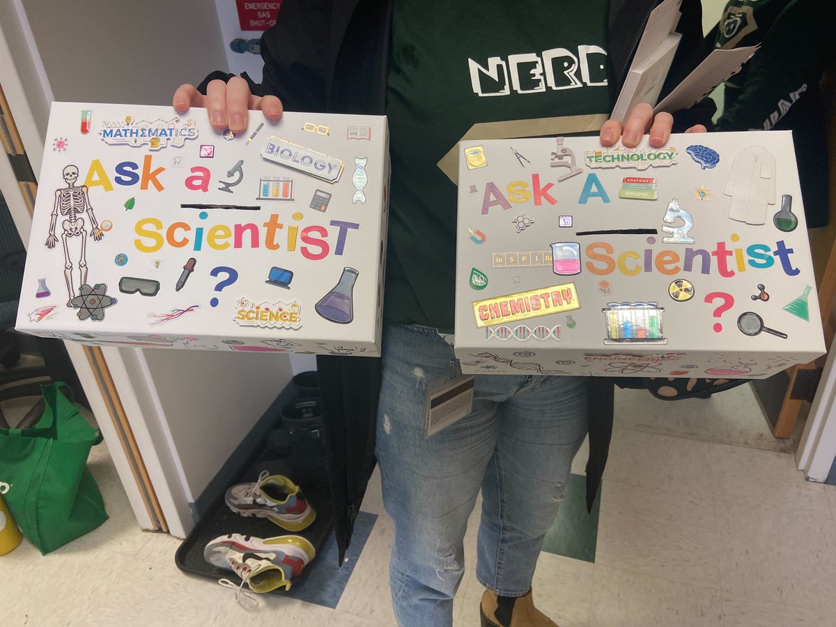 NerdsquadI's tweet photo. Special S/O to Kath who created the cutest “ask a scientist” boxes. These boxes will live in each 3rd grade classroom and anytime a students comes up with a question they can put them in the box. Every Friday we will answer questions out of the box.  

#nerdaroundandfindout https://t.co/JZsDJaF8yT