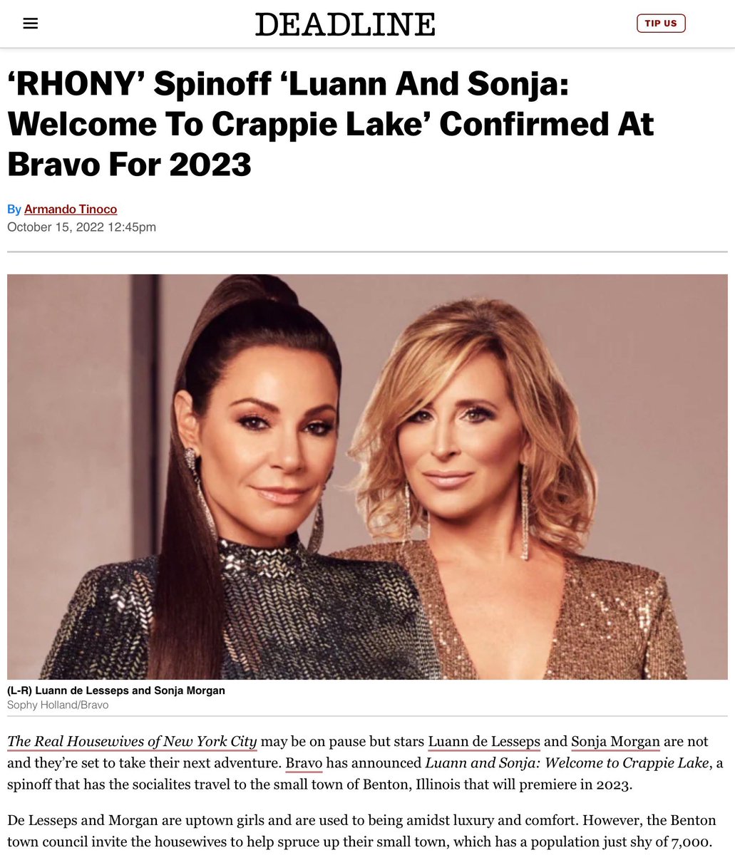 SonjatMorgan's tweet photo. Happy to officially announce Lu and I in a new comedic show with a twist of “do good” in our beloved town of Benton in Southern Illinois @CountessLuann #nbcu #bravotv #LuSonja #bravocon22reveal #illinois #southernillinois #comedy 
https://t.co/gdD1f9Vohq https://t.co/4VnP4yGpB8