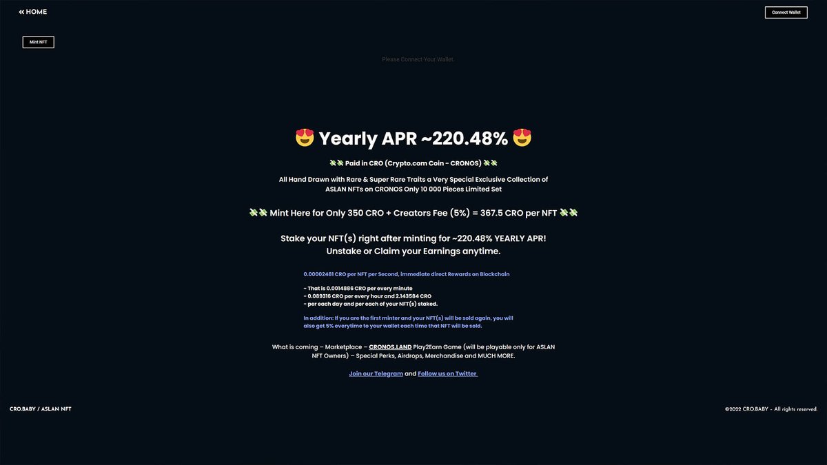 We are ending bear market for our community.

That 220% is not for 1 day, not for the start. It will be fixed as minimum (can go even higher easily our target is that!) for at least, guaranteed 3 months. Not APY, direct APR paid directly in CRO, Stake / Unstake any time

#crobaby