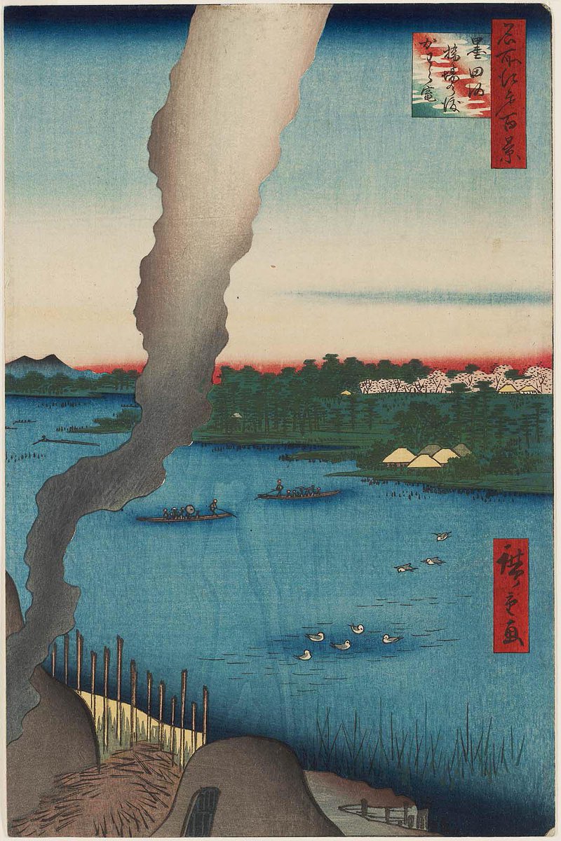 ando_hiroshige's tweet photo. # 37, Tile Kilns and Hashiba Ferry, Sumida River, from the 1850s series One Hundred Famous Views of Edo https://t.co/RQt6VZlEPg