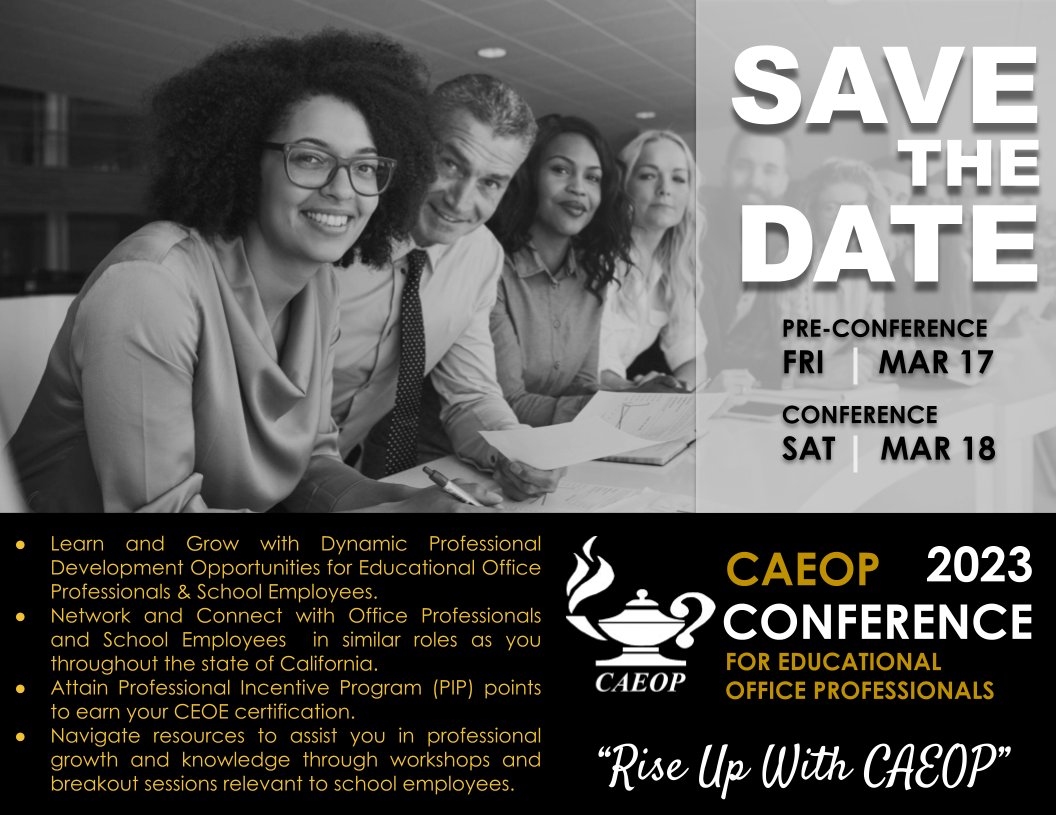 Please save the date for the CAEOP Conference 2023. <a href="/caeop/">CAEOP</a> 
More details on caeop.org as they develop.