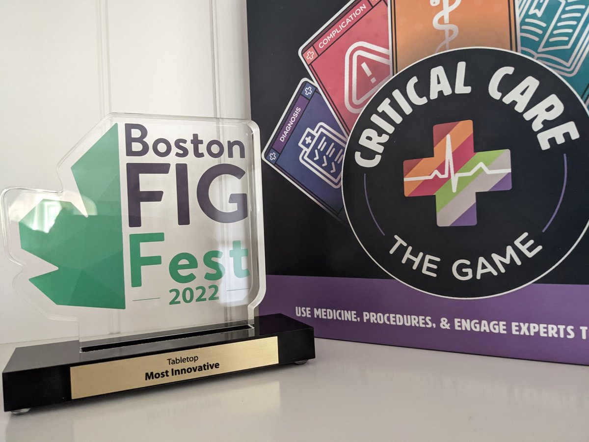 We are so unbelievably proud to share that we won the 2022 @BostonFIG award for Best in Innovation for Tabletop Games! So proud of our team and our work. Can't wait to break down the walls between gaming & medicine, fun & education, entertainment & social justice 🎲🩺🔥