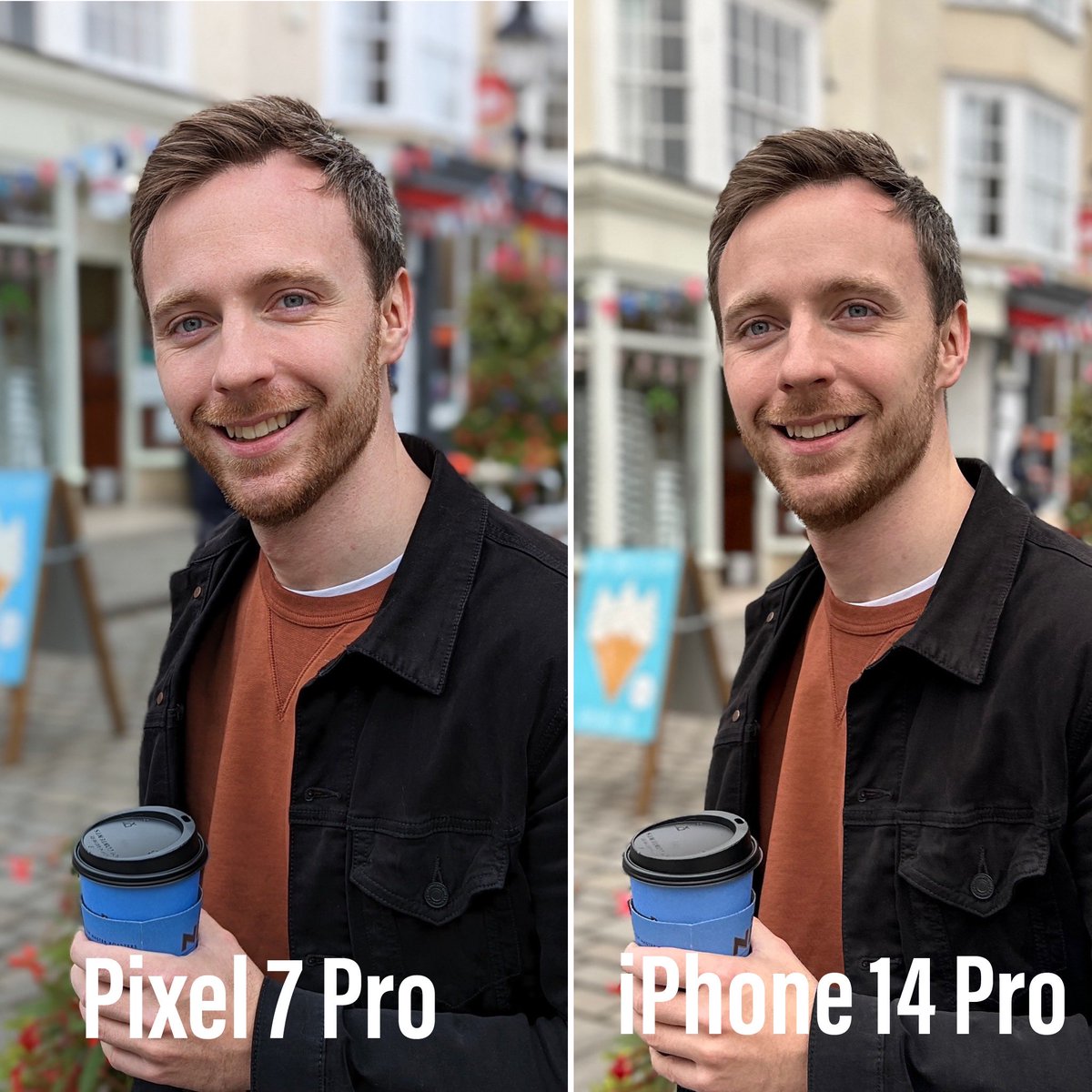 TheTechChap's tweet image. Which do you prefer? 📸 [Pixel 7 Pro vs iPhone 14 Pro]

No edits, 1x portrait (cropped in to match FoV) #pixel7pro #iphone14pro