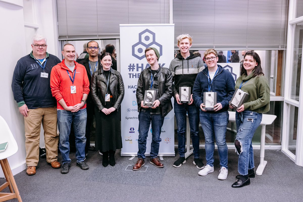Massive congratulations to our Fintech #Hackthehub22 Winners! <a href="/dhorcai75/">Megan D'Arcy</a> <a href="/JMMatchett/">James Matchett 🔜 bsky</a> <a href="/plarkin_/">Paul Larkin</a> and Evan Russell 🥳 #fintech #hackathon #Belfasttech