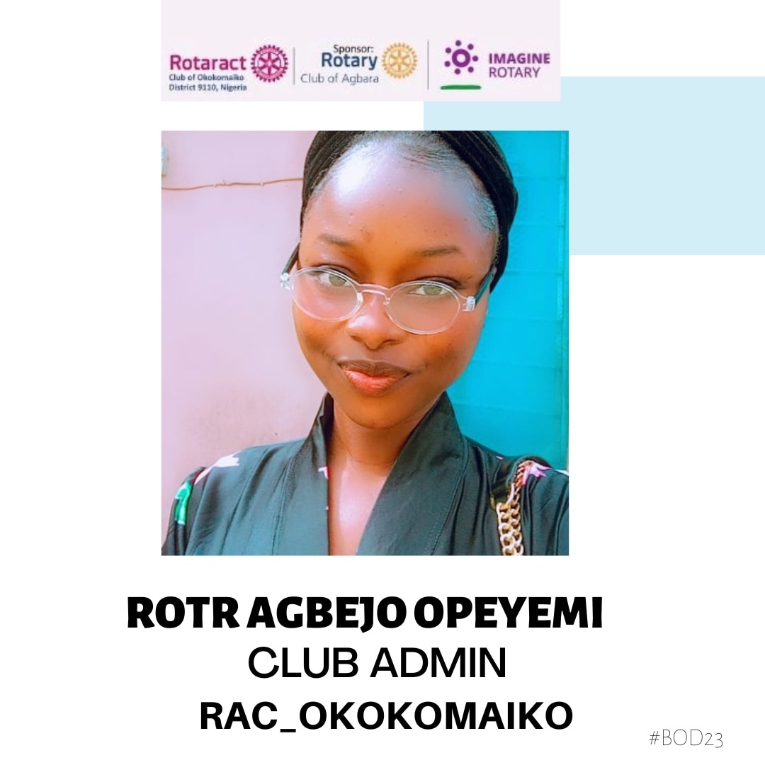 RACOKOKO_'s tweet photo. Meet the Club Admin for Rotaract Club Of Okokomaiko 
Rotr. Agbejo Opeyemi
@RotaractD9110ng @Praize_Tango @zonemd9110 @LhabiClassified @Ashinedum_ @abakeoge @LasisiLateefat @awesuadeshile @Rotaract_Lasu https://t.co/uTJv282toQ