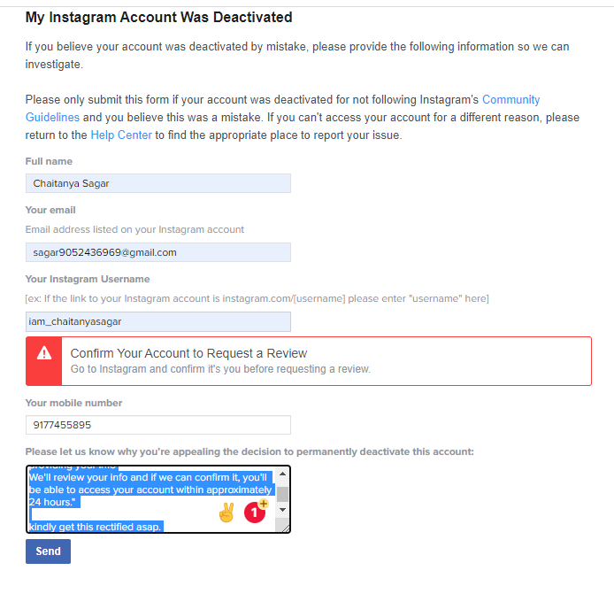 iam_csagar's tweet photo. @MetaforBusiness @Meta @instagram 
kindly look into this and get this thing rectified asap
This is what it shows when I'm trying to fill out a form to recover my account.

and the 2nd image is what I see when I try to login https://t.co/4PaaobYsMV