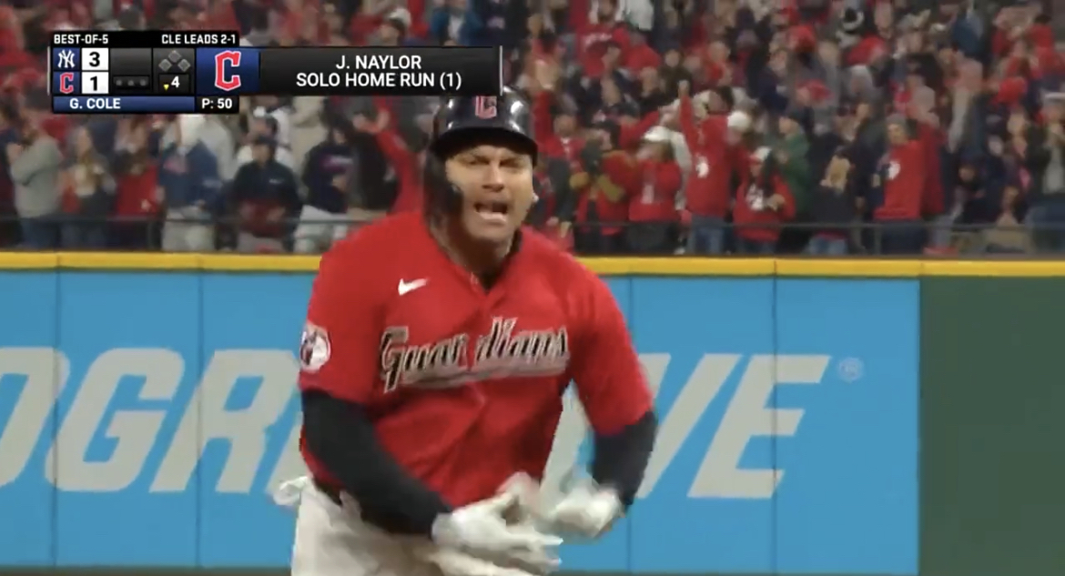 barstoolsports's tweet photo. Watch Josh Naylor Call Gerrit Cole "His Little Fucking Son" In The Most Electric, Insane, Preposterous HR Trot You Will Ever See https://t.co/ucUuWufYcW https://t.co/NJyWFIOffF