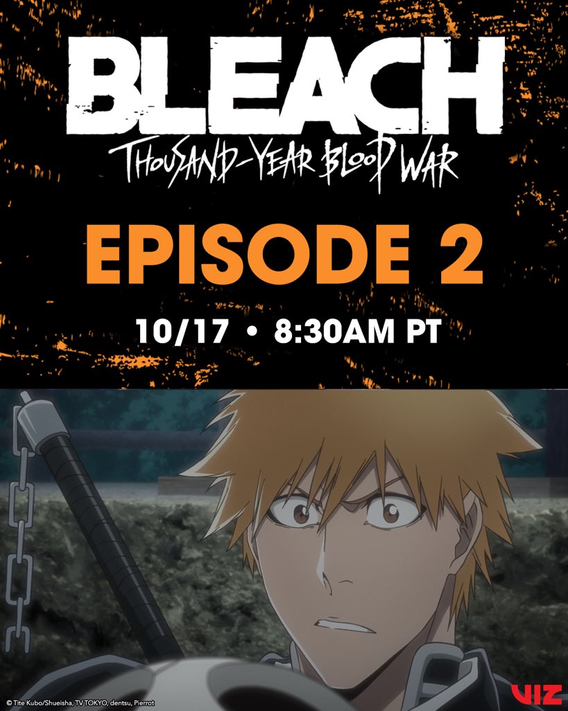 VIZ on X: BLEACH: Thousand-Year Blood War, Episode 2 - “FOUNDATION STONES”  premieres tomorrow! #BLEACHTYBW Stream new episodes on @Hulu every Monday  morning. ⚔️🔥  / X