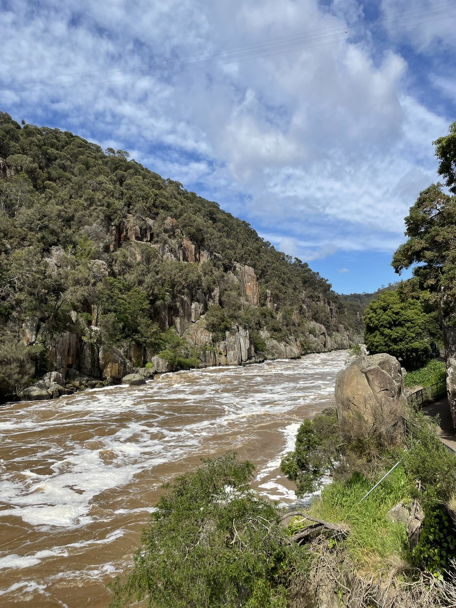 gasugasu1984's tweet photo. Cataract Gorge still pumping.  Not quite as high as the weekend.  Nature is powerful.  Turn on sound for video https://t.co/cWxWJmgL69