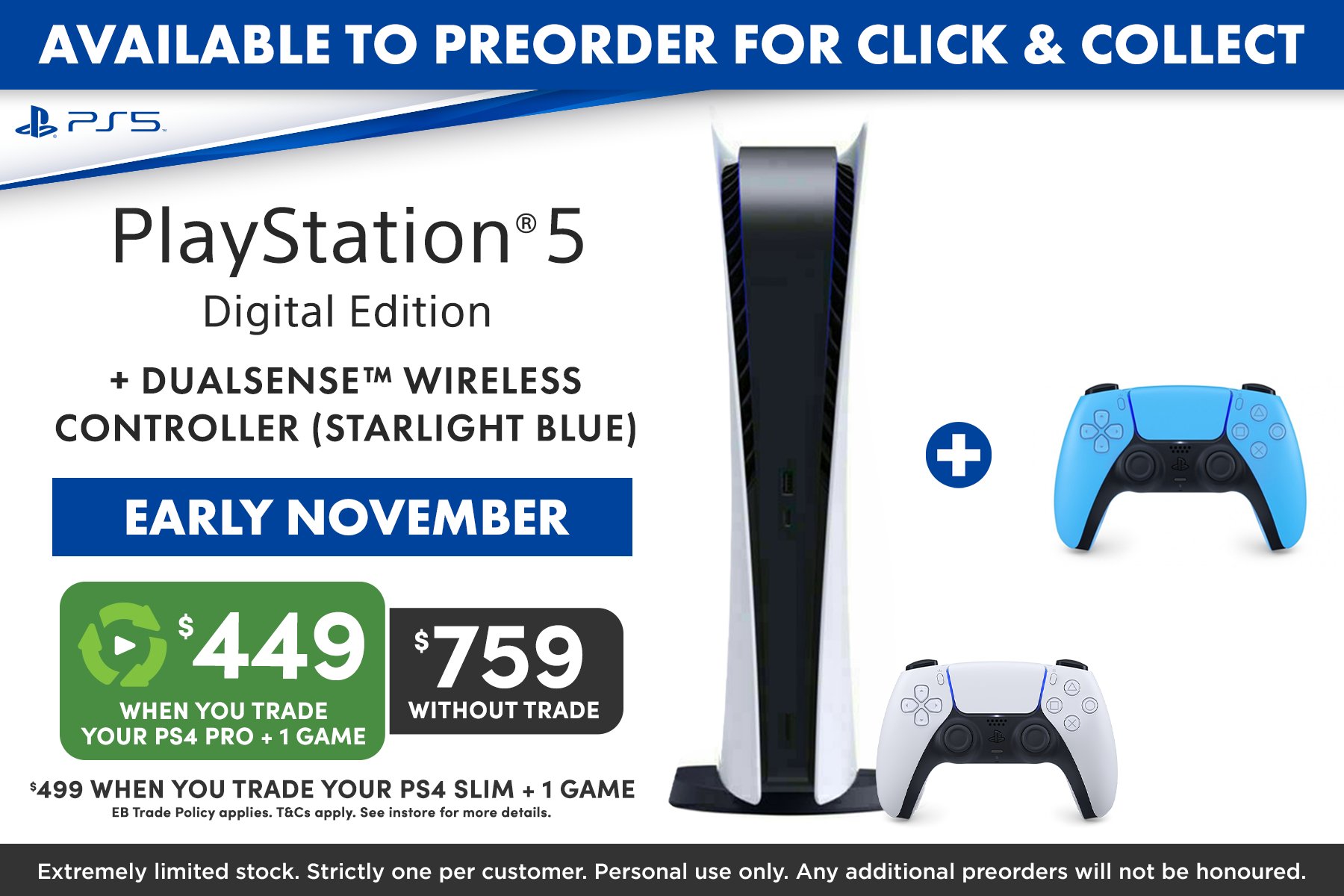 EB Games Australia on Twitter: "JUST ANNOUNCED 📣 This PlayStation®5  Digital Console bundle will be available to preorder for Click and Collect  at 11AM AEST, due Early November! Extremely limited stock. Strictly