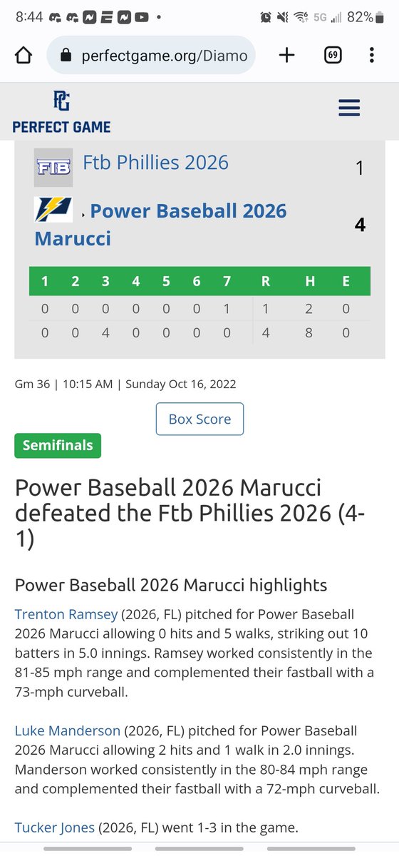 Power 2026 Marucci wins semi final game against a top ranked Phillies team to go into championship.  Cant say enough about @TrentonRamsey35 last 2 outings. Pitched 5 hitless today with 10 K's.  @PowerBSB @PaulGiambalvo @Lopez_Baseball