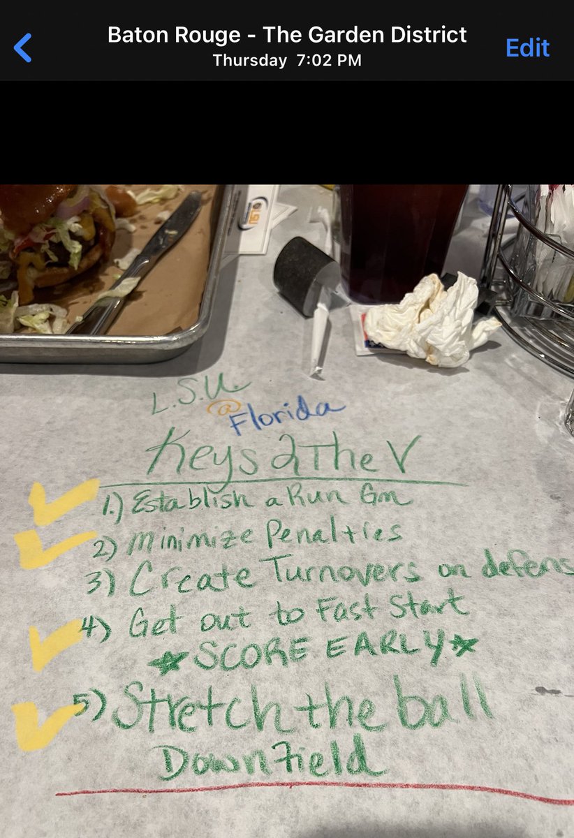 DSports24's tweet photo. Looking back from my notes at #TheBrianKellyShow at @TJRibsAcadian @LSUfootball
4/5 Checked Off for the WIN! #Keys2TheV @LonnPhillips @tonytwobets @FauxLes @tommykrysan @EJames9029 @Bryno1960 @LSUsuperfan5 #LSU #GeauxTigers https://t.co/uZMKy6I1tC