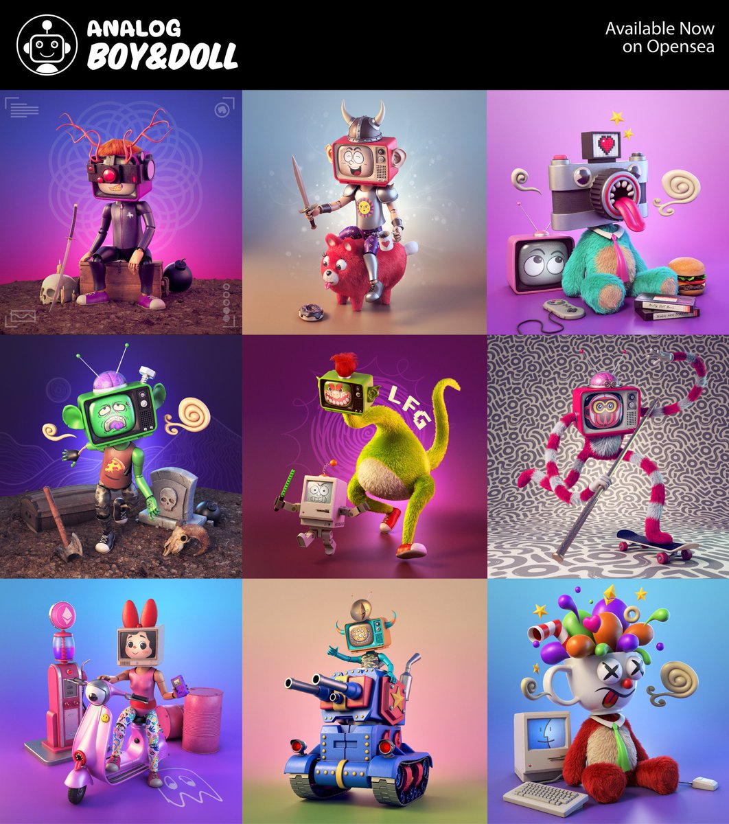 "Analog Boy &amp; Doll" memories of childhood TV
on <a href="/opensea/">OpenSea</a>📺👾👾👾
Let's have fun together.

opensea.io/collection/ana…

opensea.io/collection/ana…

#NFT #NFTCommunity #NFTdrop #nftart #OpenSeaNTF #NFTartists #Polygon #NFTJPN