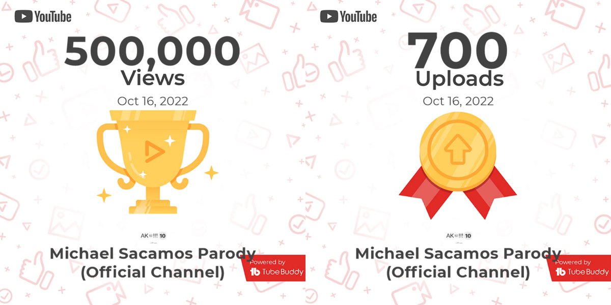 MichaelSacamos's tweet photo. #ForTheFirstTime in the "MSP" history on @TubeBuddy and @YouTube, I have 1,500 to 500,000 total views and 700 uploads each of the "MSP" fans around the world.
#MichaelSacamosParody #MSPDyesIsIt #MSPHolidays #MSPAko https://t.co/1ZrhlVrKY8